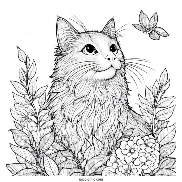 Adult Cat Looking Up Coloring In