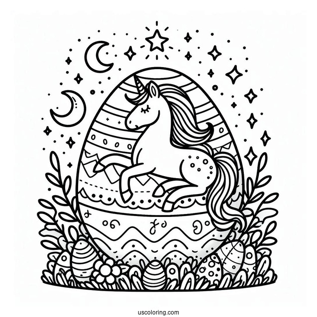Magical Unicorn Easter Egg Coloring Page For Kids
