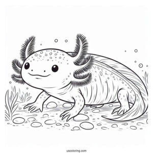 Large Axolotl Coloring Page Crawling On The Sea Floor