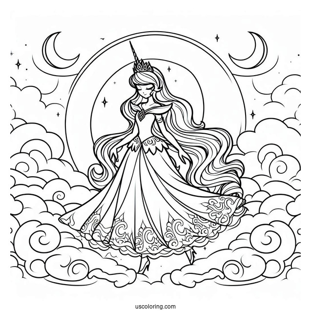 Princess Luna Coloring Page Walking In The Clouds