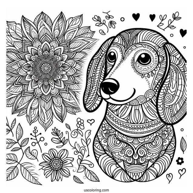 Intricate Dachshund Coloring Page Mandala