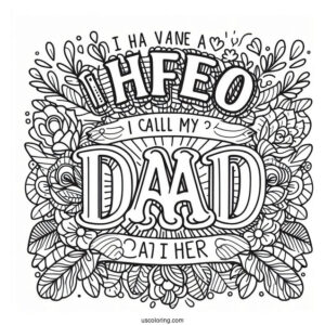 Father's Day Coloring Page Of I Have A Hero I Call Him Dad Words