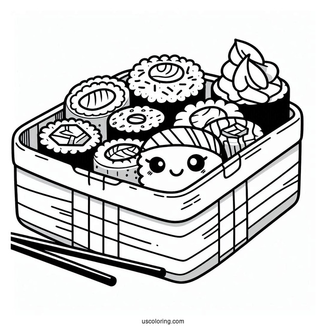 Sushi Coloring Pages In Bento Box For Kids
