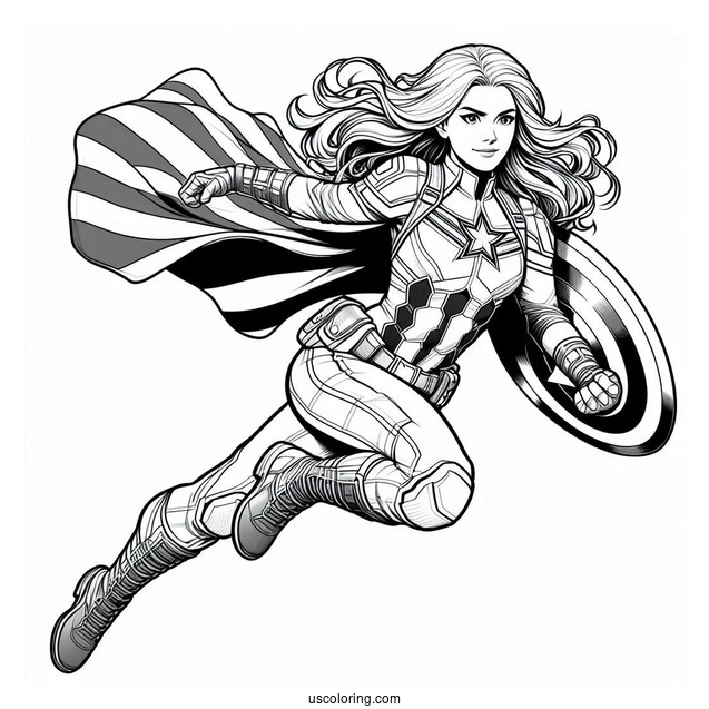 Captain America Leaping Through The Air To Color