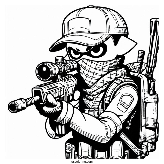 Splatoon Coloring Page Of Agent 3 With Crossbow And Squad