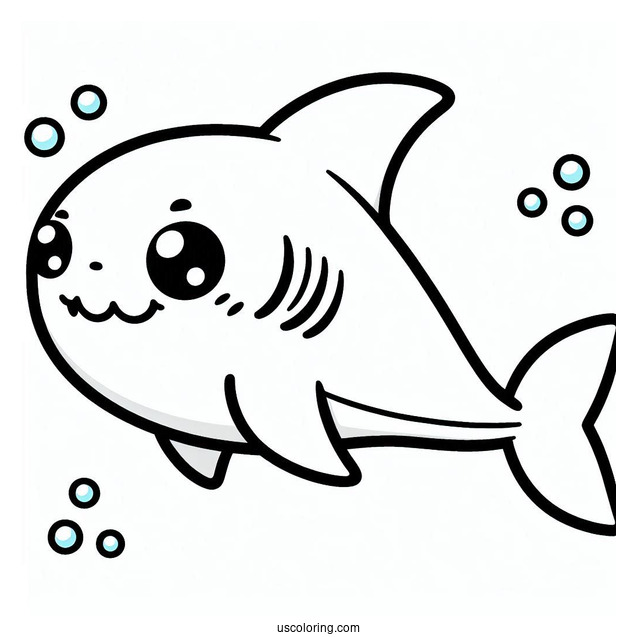 Kawaii Shark Coloring Page For Preschoolers