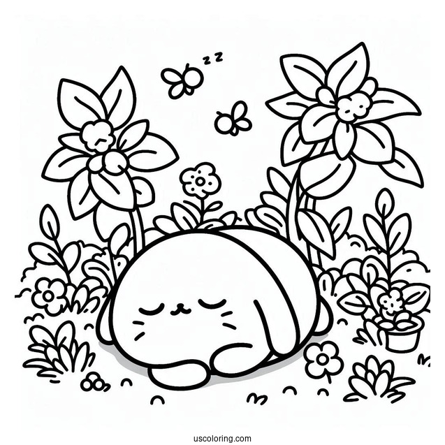 Cute Pompompurin Sleeping In Garden Coloring Sheet