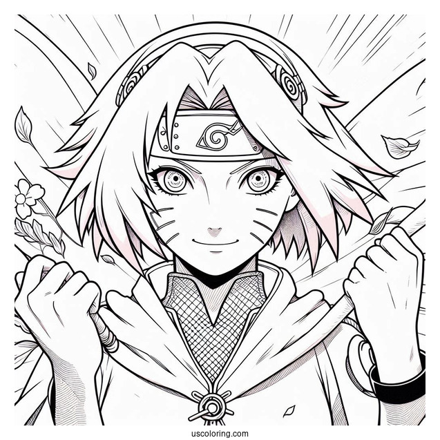 Naruto Coloring Page of Adult Sakura Haruno Using Strength