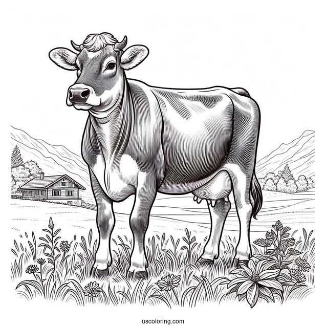 Brown Swiss Cow Standing In Field