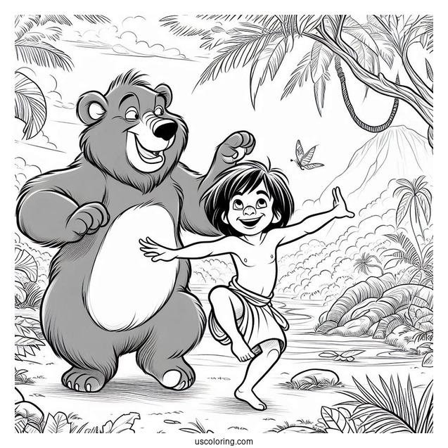 Jungle Book Coloring Page Of Mowgli And Baloo Dancing In The Jungle