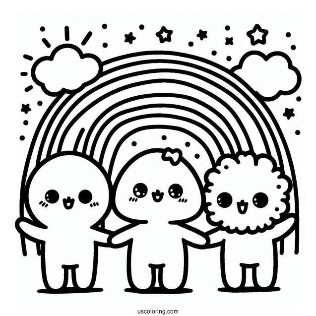 Easy Rainbow Friends Coloring Page Red, Green, Yellow, And Purple