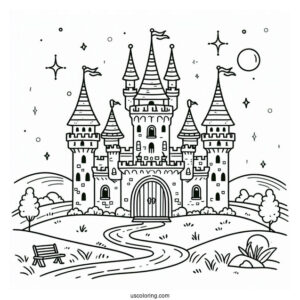 Outline Of Castle Coloring Page For Preschoolers