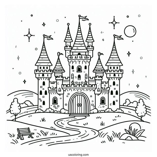Outline Of Castle Coloring Page For Preschoolers