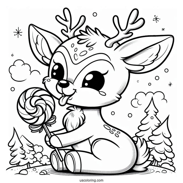 Rudolph Coloring Page Eating A Lollipop For Kids