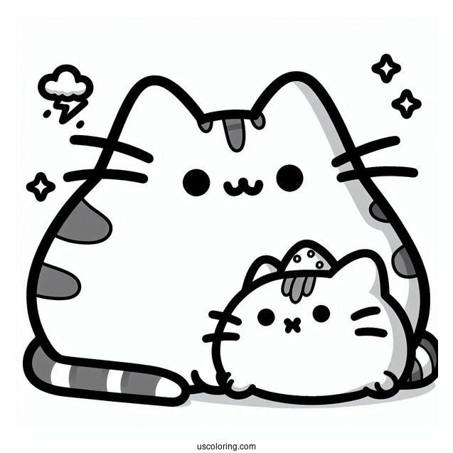 Easy Coloring Page Of Pusheen And Stormy