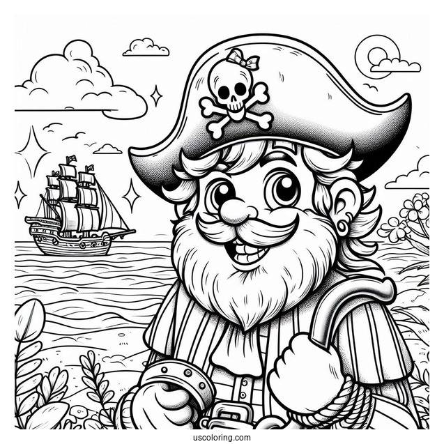 Friendly Pirate Coloring Page With Hook For A Hand For Kids