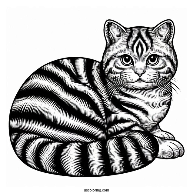 Coloring Page Of Realistic Striped Cat