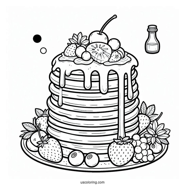 Fruity Pancake Coloring Page Tower Dripping With Syrup