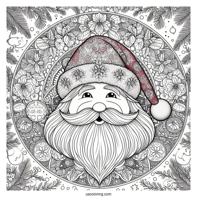 Realistic Santa Inside A Christmas Mandala Coloring Page