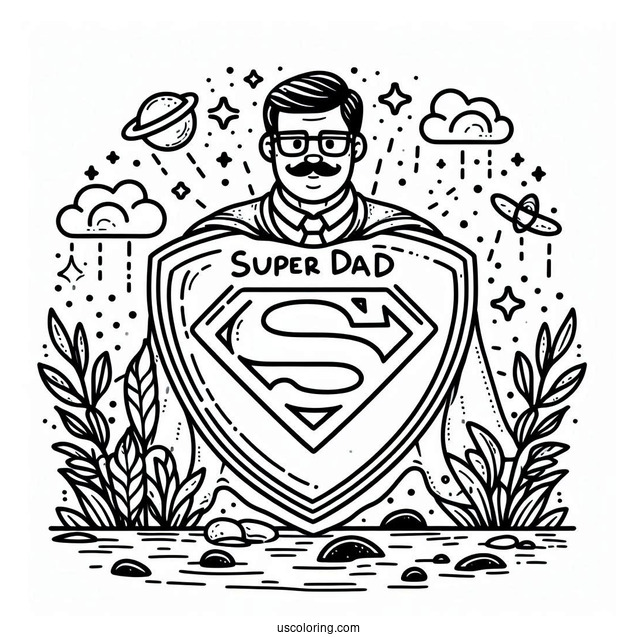Super Dad In Shield Symbol Coloring Page For Kids