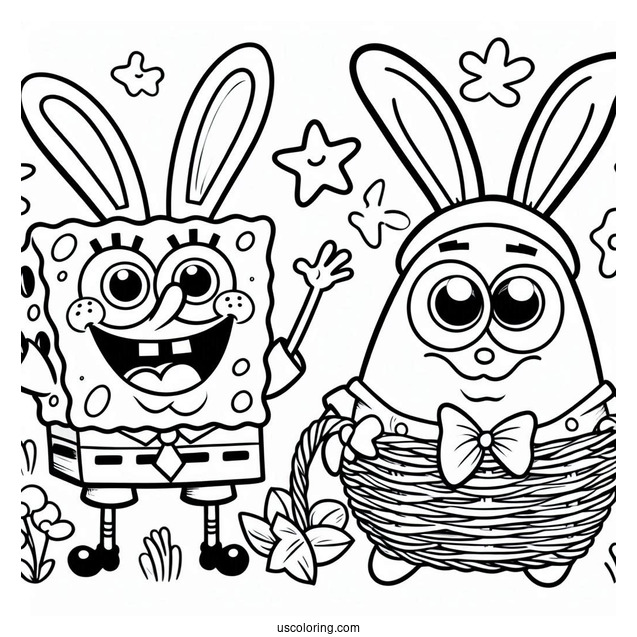Easter SpongeBob Coloring Page And Patrick Star With Bunny Ears