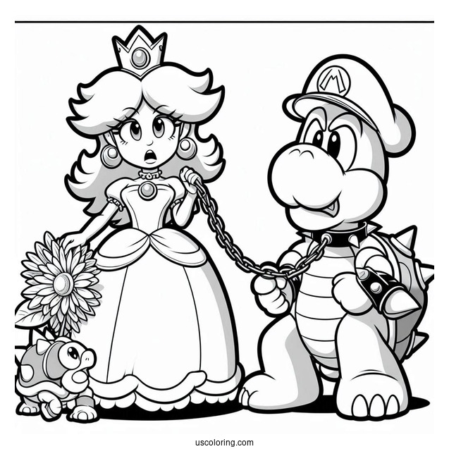 Bowser Taking Princess Daisy Coloring Page Hostage