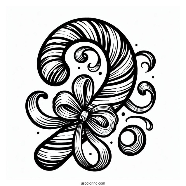 Swirly Candy Cane Coloring Page With Ribbon