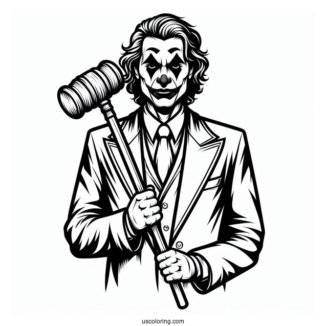 Joker Coloring Page Holding His Iconic Mallet
