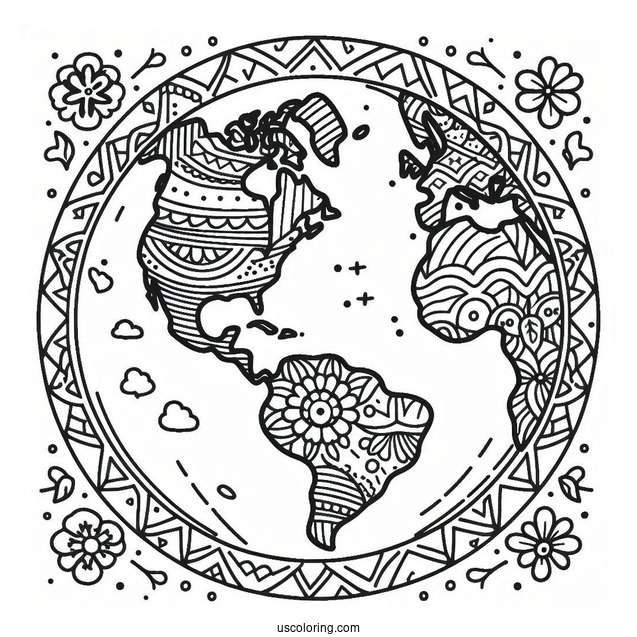 Coloring Page Of Earth With Country Borders