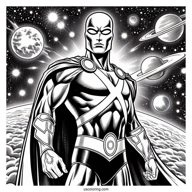 Justice League Coloring Page Of Martian Manhunter Floating In The Galaxy