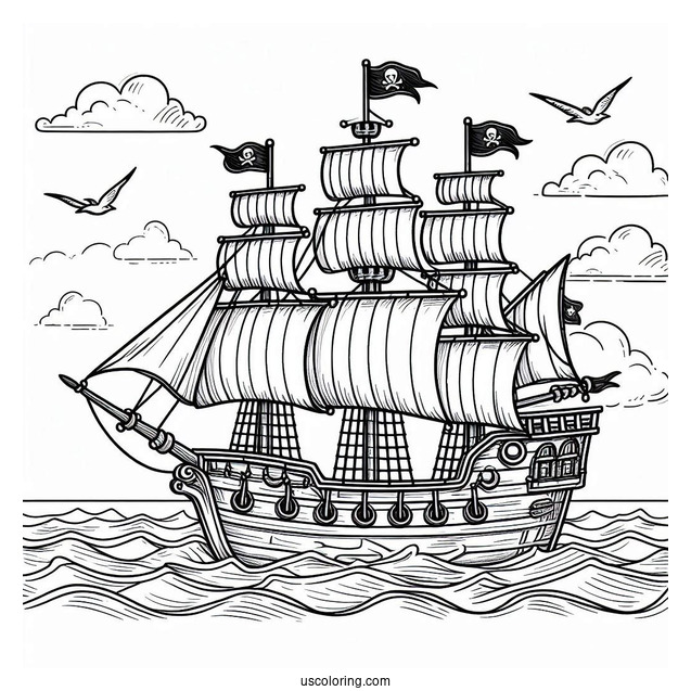 Detailed Pirate Ship Coloring Page
