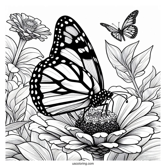 Monarch Butterfly Gathering Pollen From Zinnia Flower