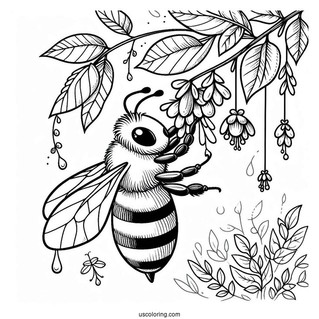 Bee Coloring Page Hanging Off A Tree Branch