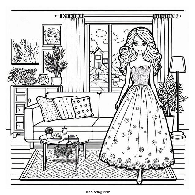 Barbie Doll In Living Room To Color