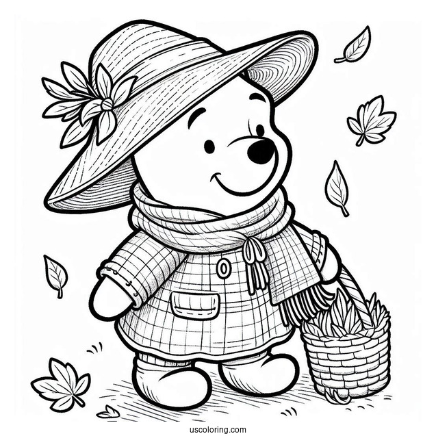 Adorable Winnie The Pooh Dressed As A Scarecrow Coloring Page For Preschoolers