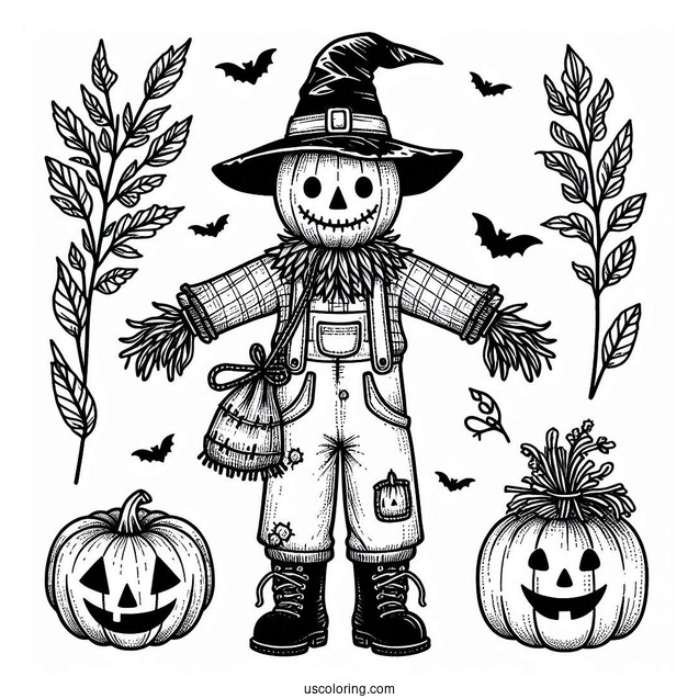 Scarecrow Coloring Page With Jack Lantern Head For Kids