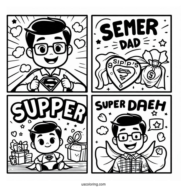 Father's Day Coloring Page Of Comic Super Dad Words For Kids