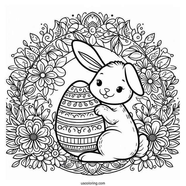 Bunny Holding Easter Egg In Front Of Flower Mandala