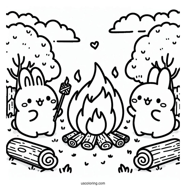 Sumikko Gurashi Coloring Page Of Backyard Bonfire With Minnikos
