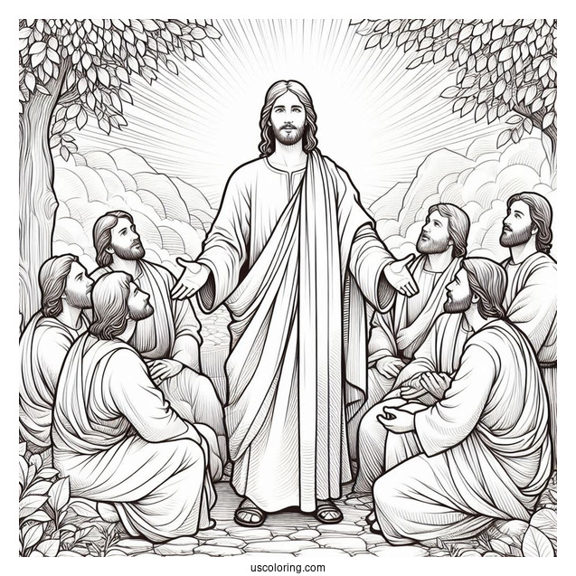 Divine Jesus With Disciples Coloring Sheet