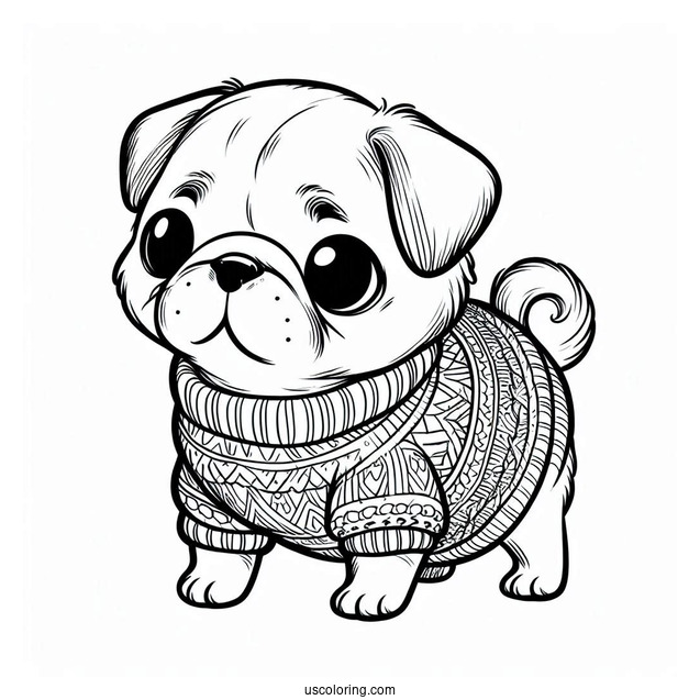 Cute Pug Wearing a Sweater To Color