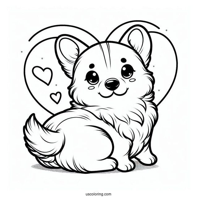 Heart Shaped Corgi Coloring Page Butt