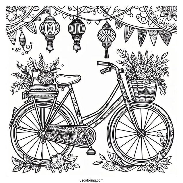 Bicycle Coloring Page Flashcard For Kids