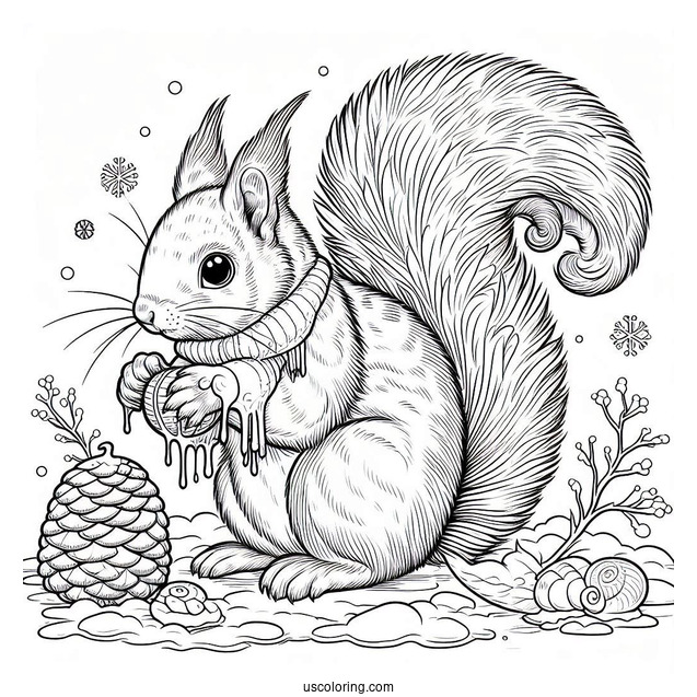 Adult Squirrel Coloring Page Wearing Scar In Winter