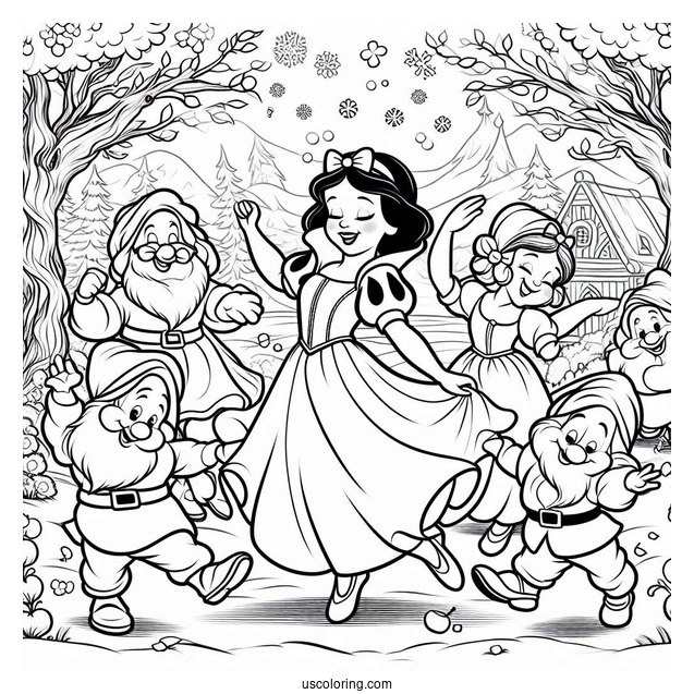 Snow White Coloring Pages Dancing With The Dwarves
