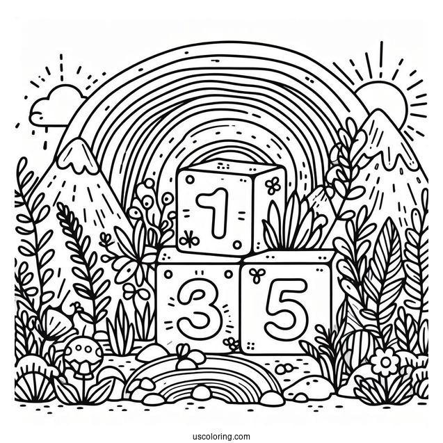 Numberblocks Coloring Page 1 to 5 In Nature With Rainbow