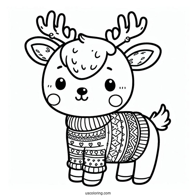 Coloring Page Of a Reindeer Wearing a Christmas Sweater