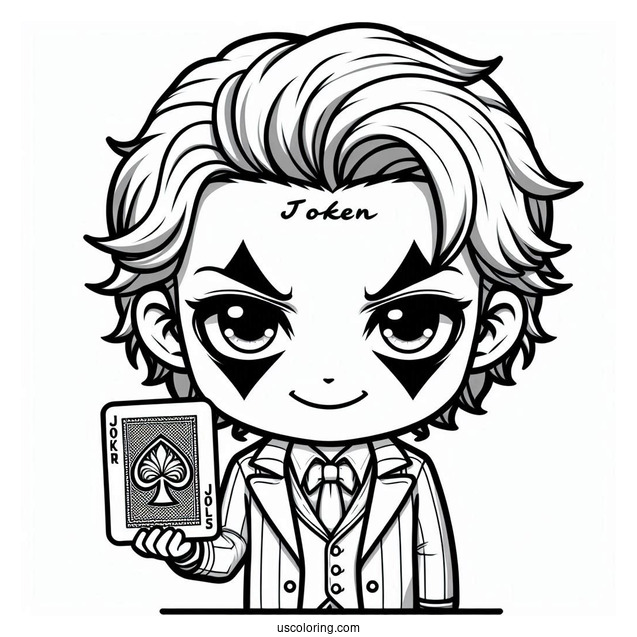 Evil Chibi Joker Coloring Page Holding Up A Joker Card For Kids