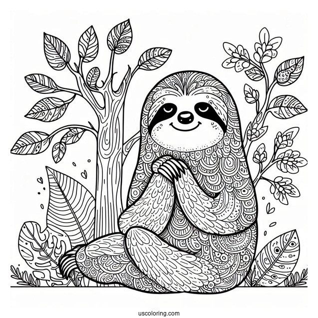 Easy Sloth Coloring Page For Kids