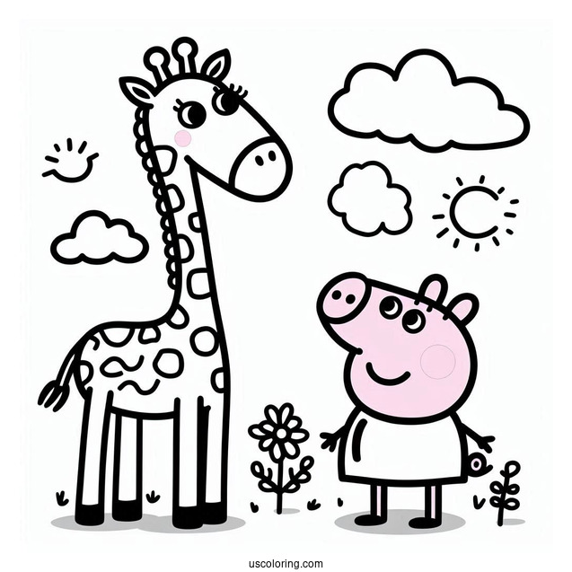 Peppa Pig And Gerald Giraffe Coloring Page